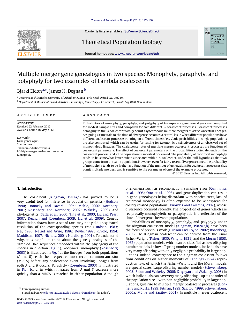 Multiple merger gene genealogies in two species: Monophyly, paraphyly, and polyphyly for two examples of Lambda coalescents