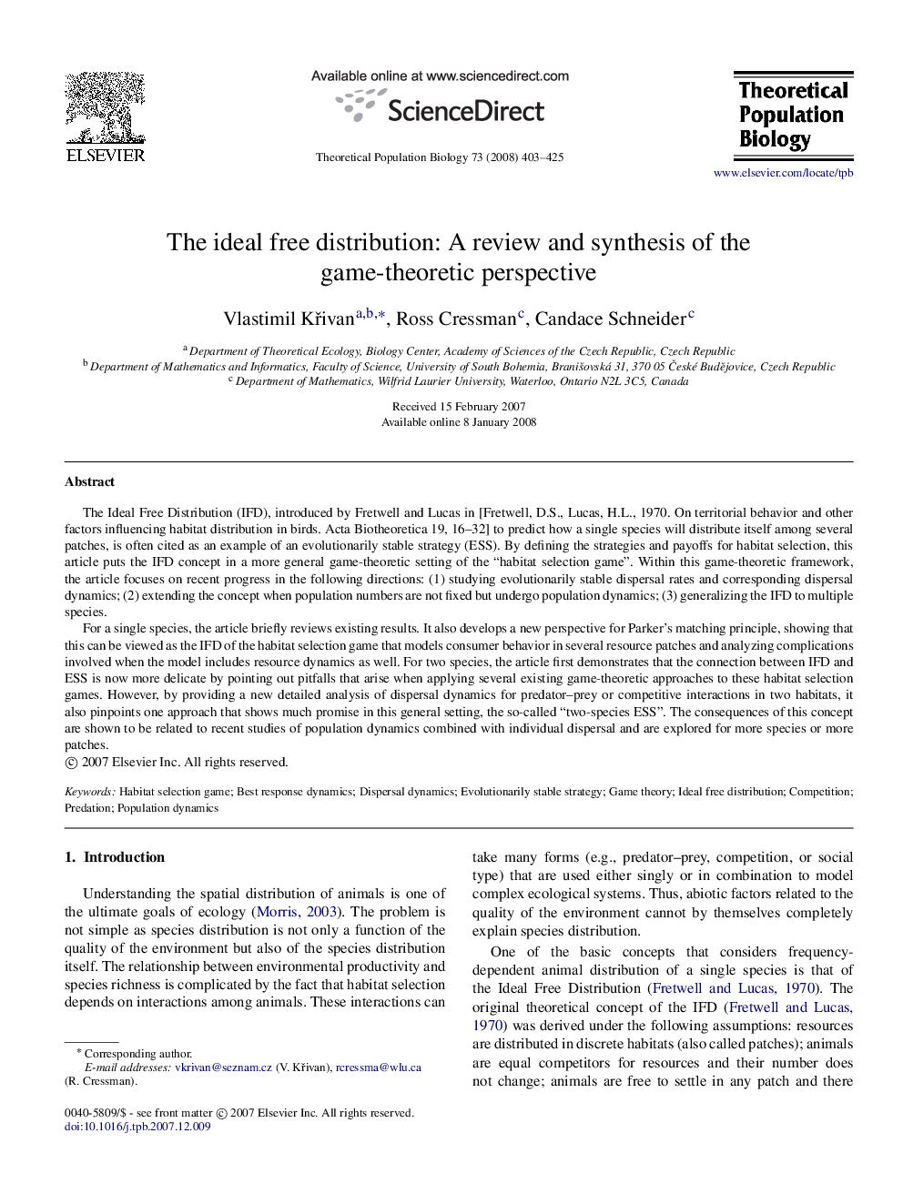 The ideal free distribution: A review and synthesis of the game-theoretic perspective