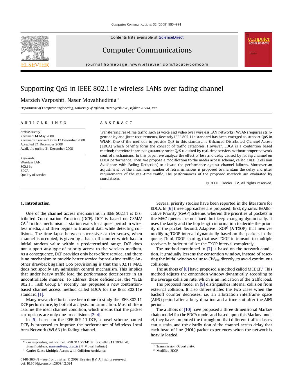 Supporting QoS in IEEE 802.11e wireless LANs over fading channel