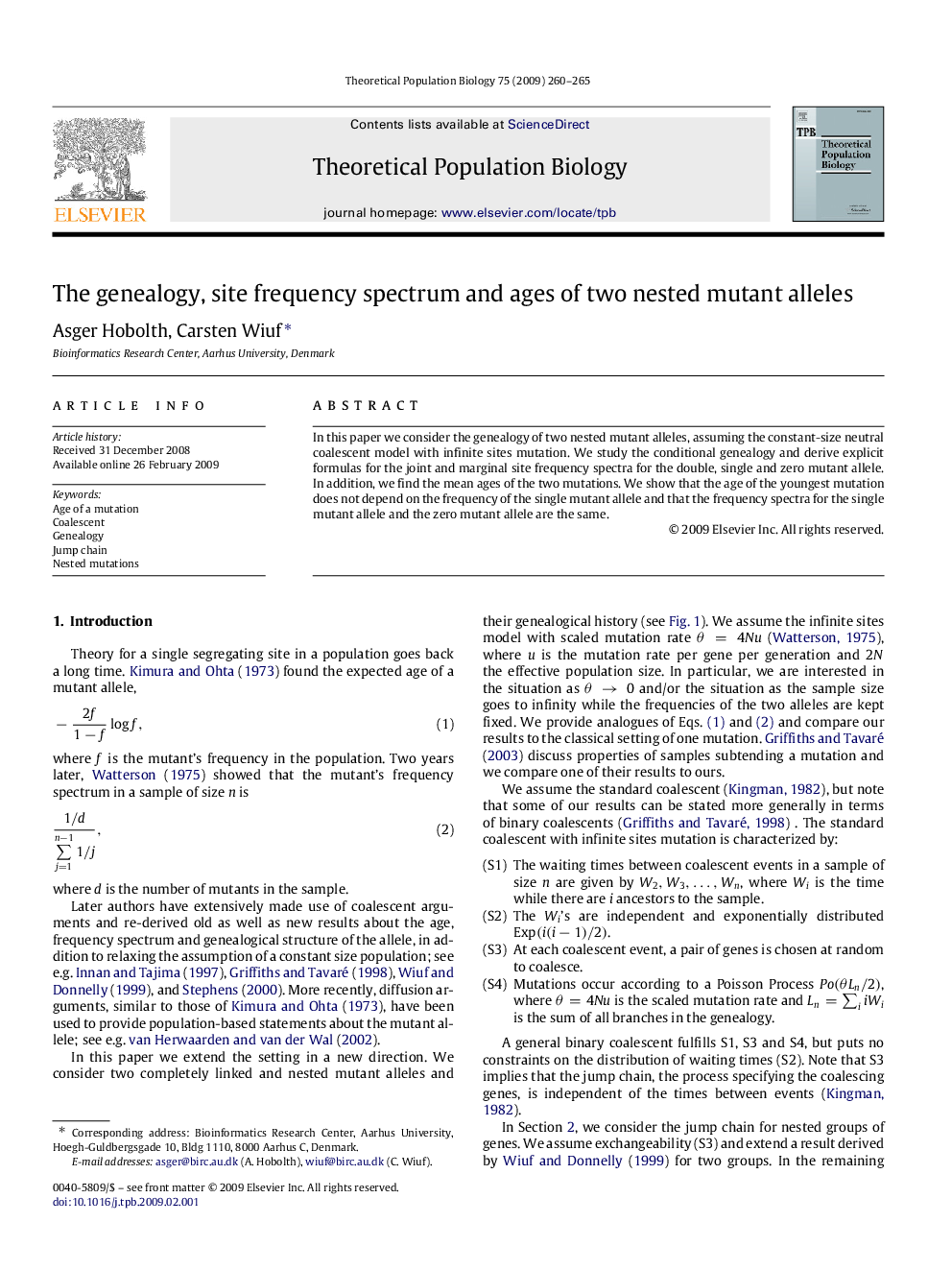 The genealogy, site frequency spectrum and ages of two nested mutant alleles