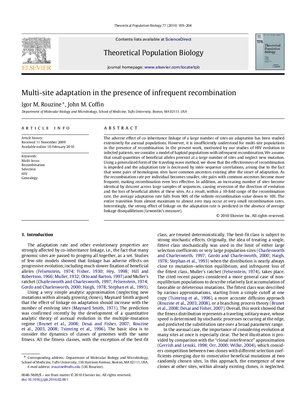 Multi-site adaptation in the presence of infrequent recombination