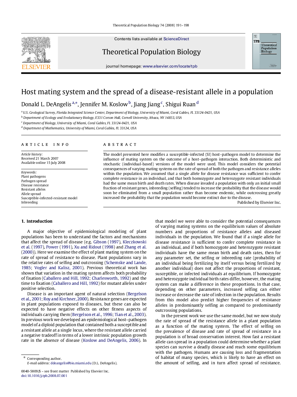 Host mating system and the spread of a disease-resistant allele in a population