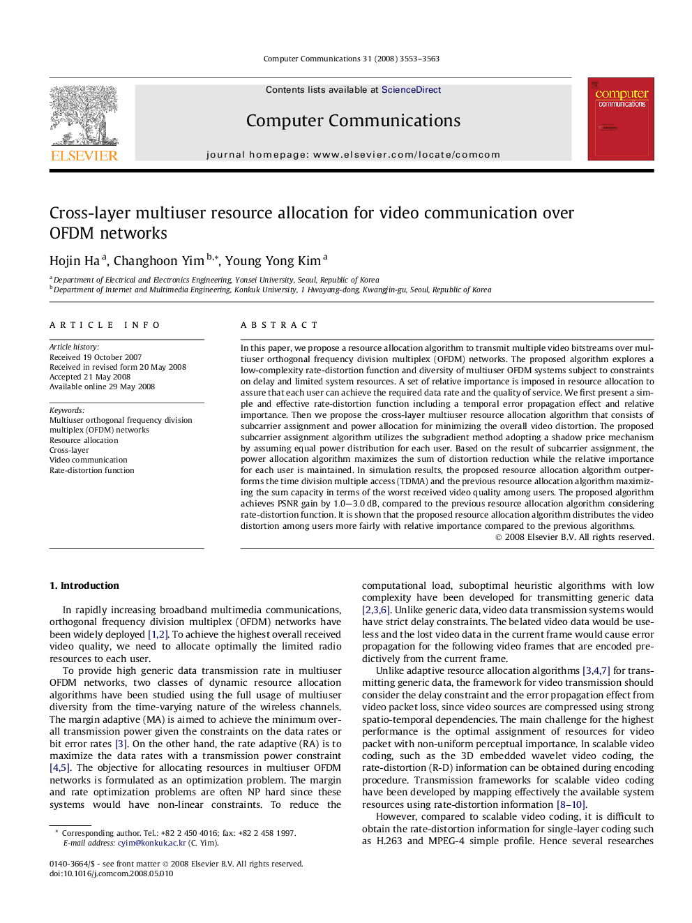 Cross-layer multiuser resource allocation for video communication over OFDM networks