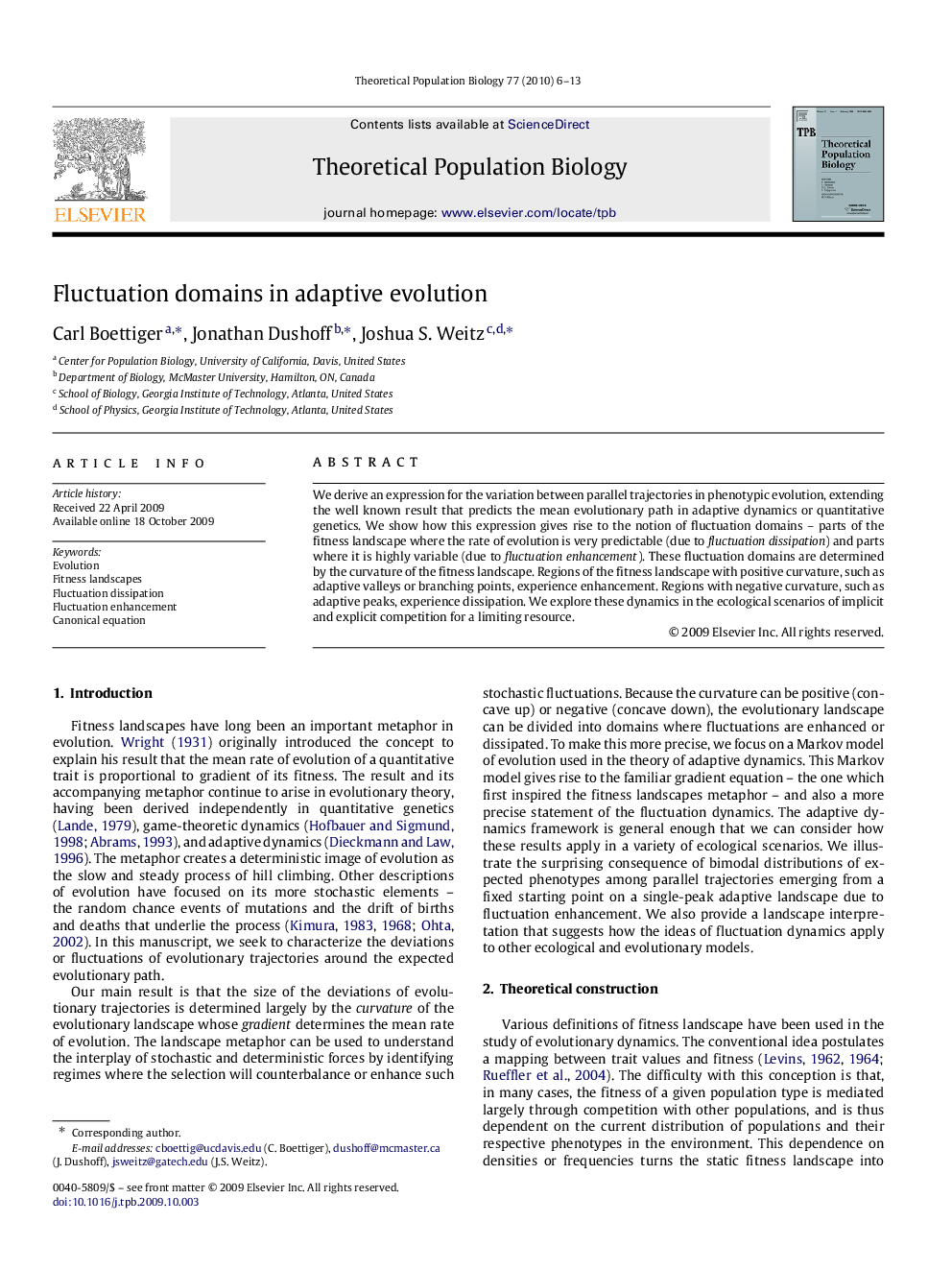 Fluctuation domains in adaptive evolution