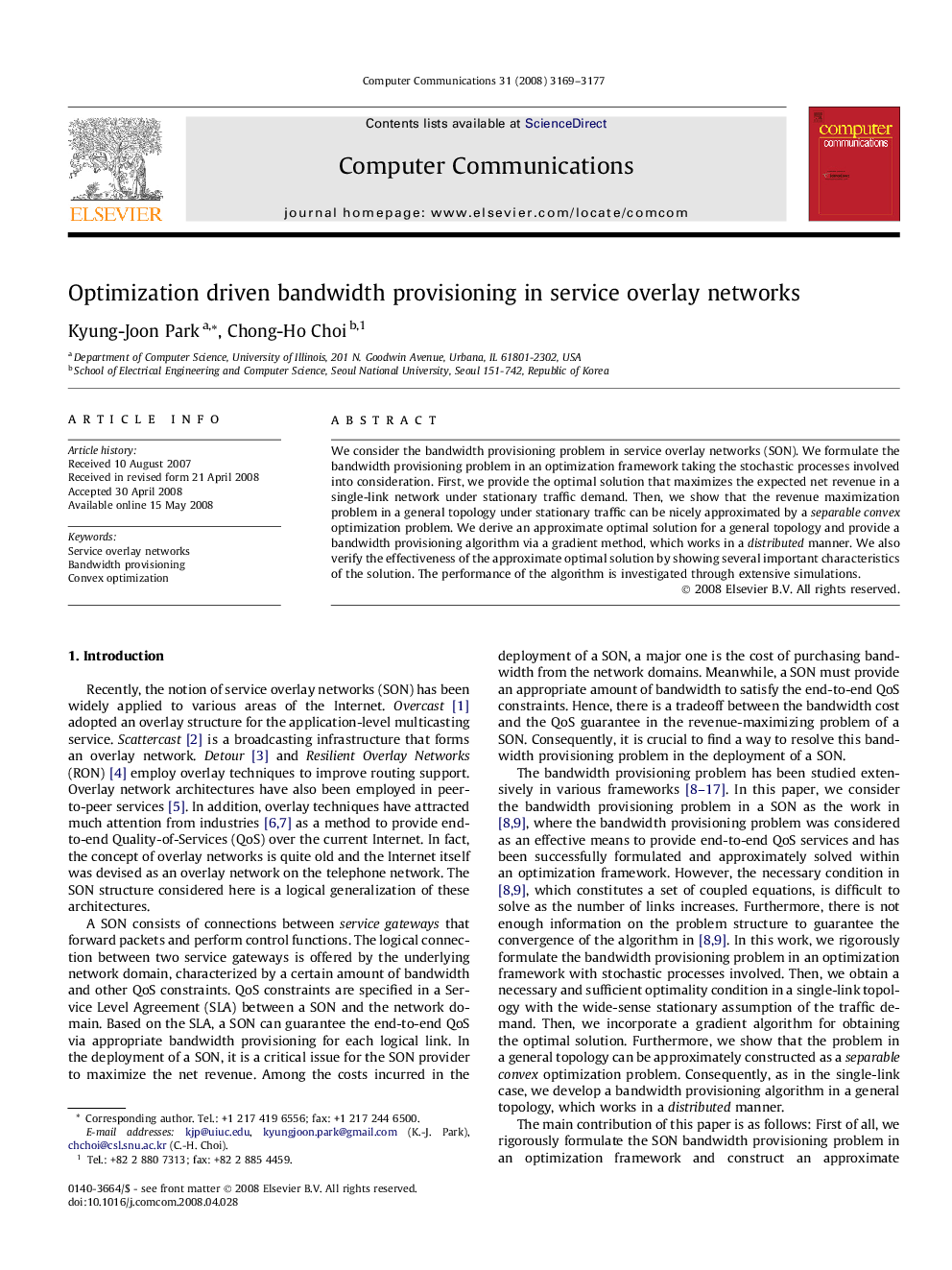 Optimization driven bandwidth provisioning in service overlay networks