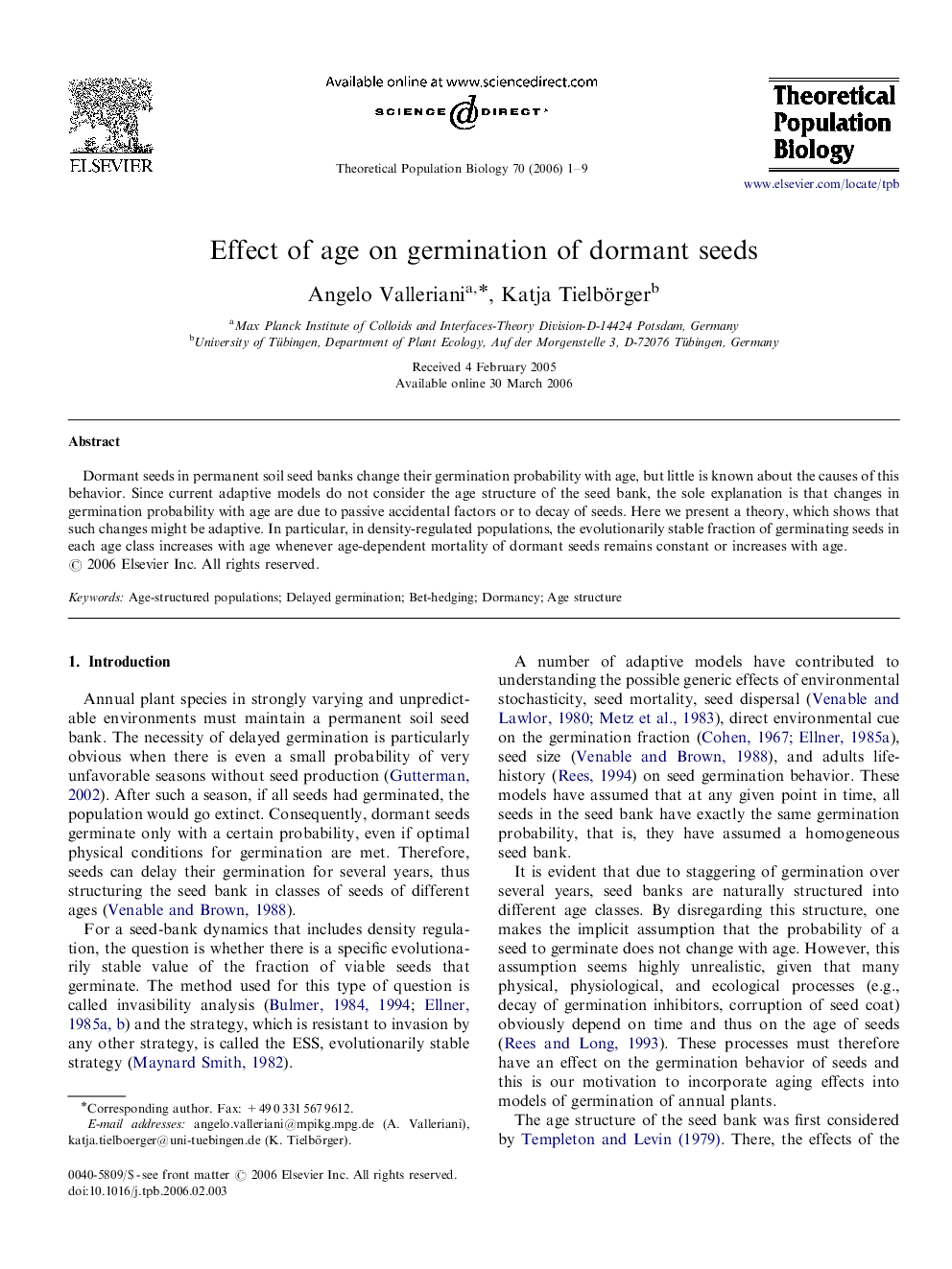 Effect of age on germination of dormant seeds