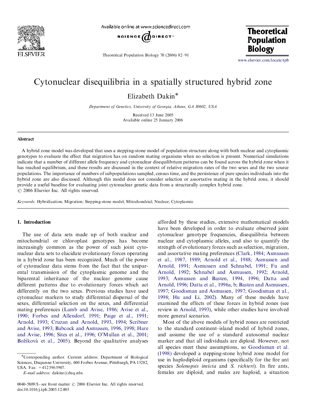 Cytonuclear disequilibria in a spatially structured hybrid zone