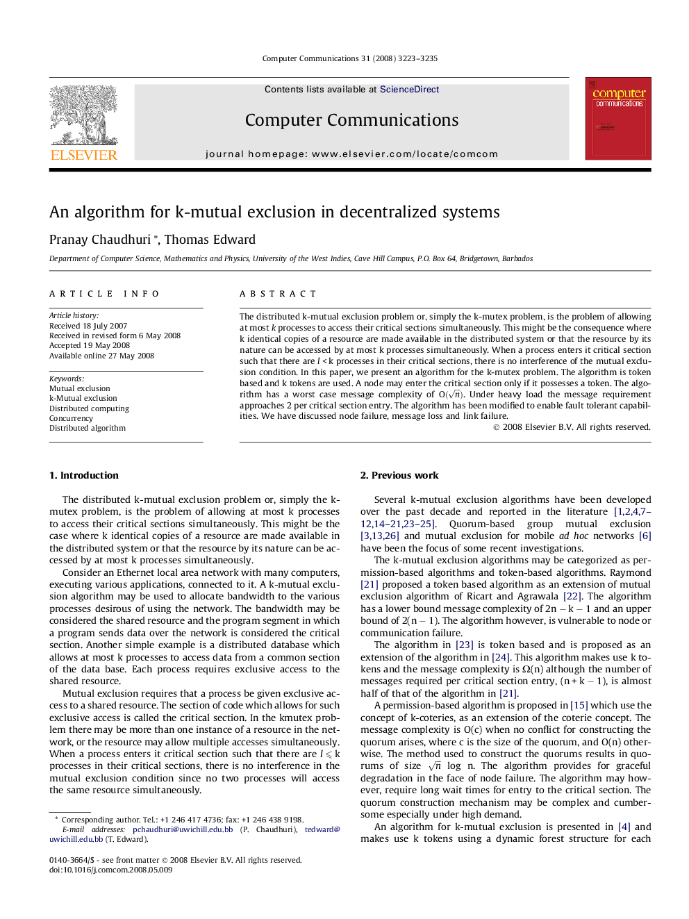 An algorithm for k-mutual exclusion in decentralized systems