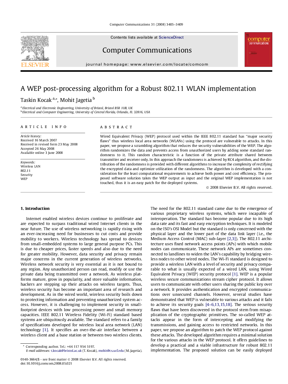 A WEP post-processing algorithm for a Robust 802.11 WLAN implementation