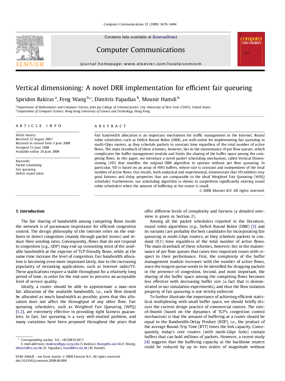 Vertical dimensioning: A novel DRR implementation for efficient fair queueing