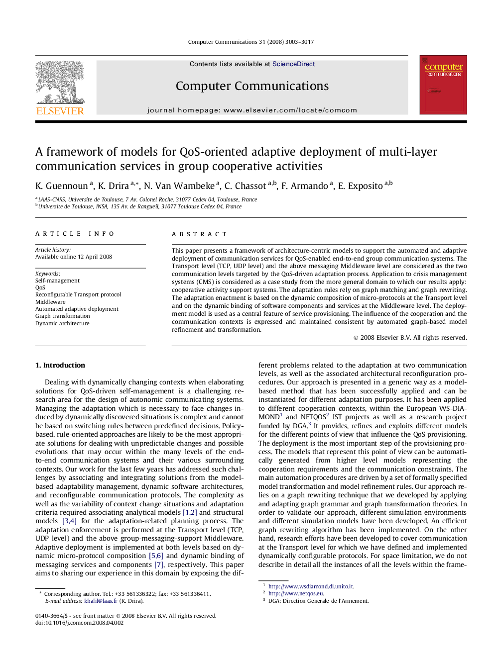 A framework of models for QoS-oriented adaptive deployment of multi-layer communication services in group cooperative activities