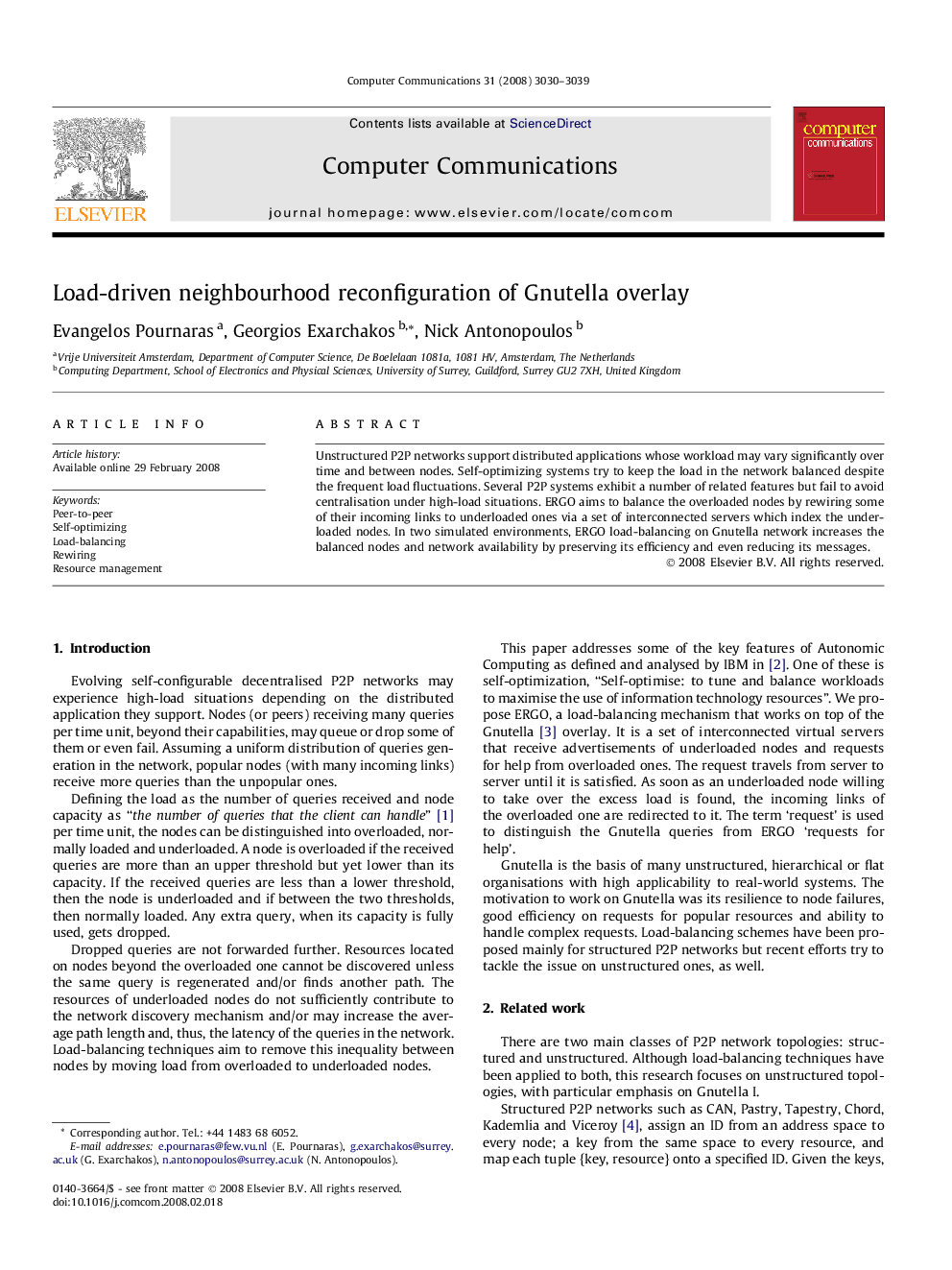 Load-driven neighbourhood reconfiguration of Gnutella overlay