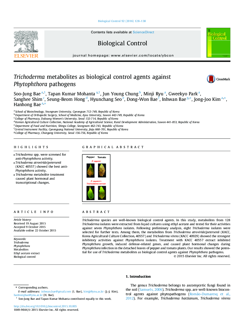 Trichoderma metabolites as biological control agents against Phytophthora pathogens