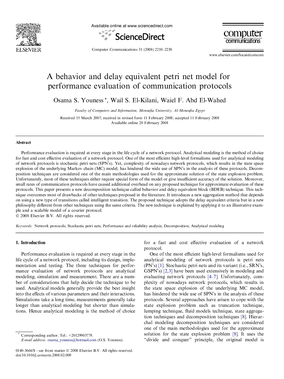 A behavior and delay equivalent petri net model for performance evaluation of communication protocols