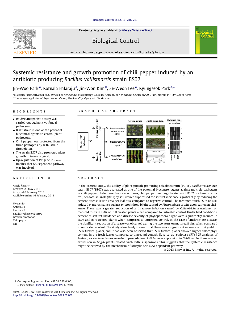 Systemic resistance and growth promotion of chili pepper induced by an antibiotic producing Bacillus vallismortis strain BS07