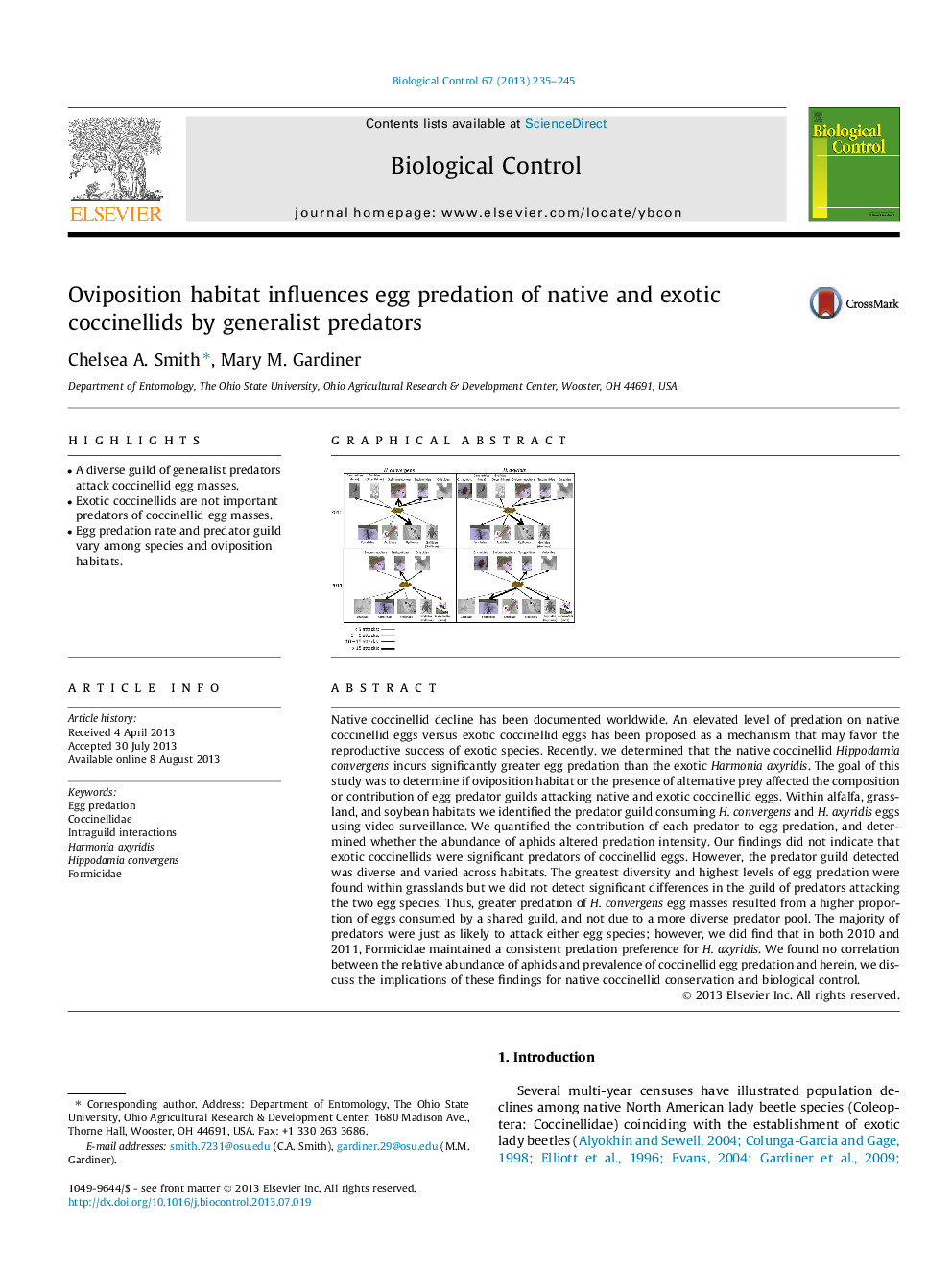 Oviposition habitat influences egg predation of native and exotic coccinellids by generalist predators