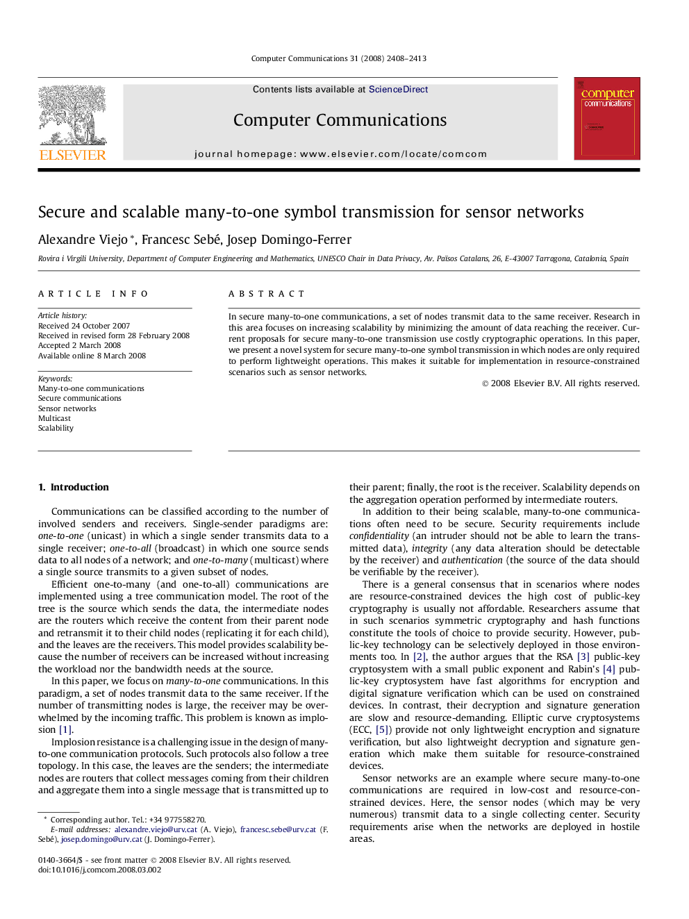 Secure and scalable many-to-one symbol transmission for sensor networks