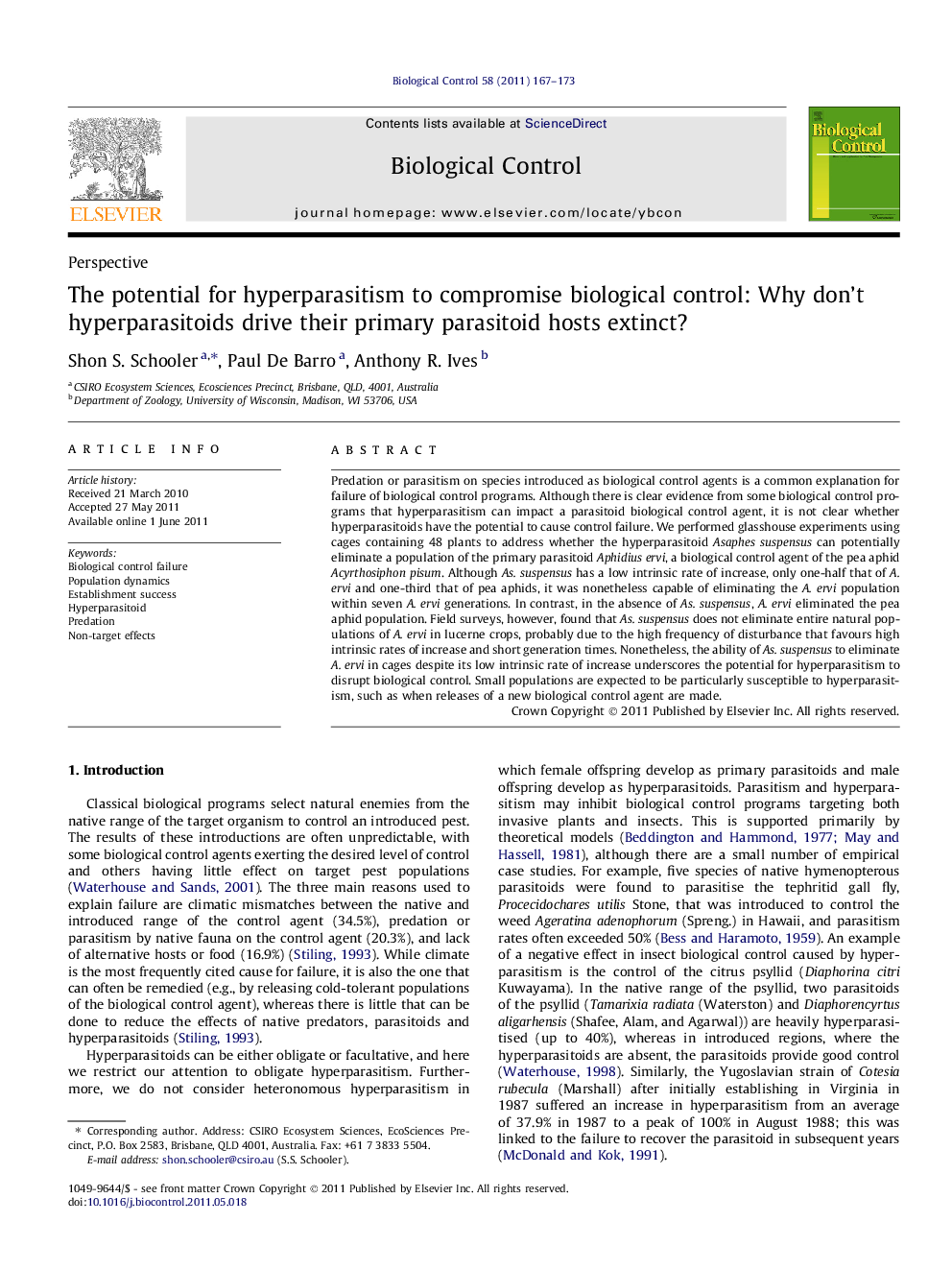 The potential for hyperparasitism to compromise biological control: Why don’t hyperparasitoids drive their primary parasitoid hosts extinct?