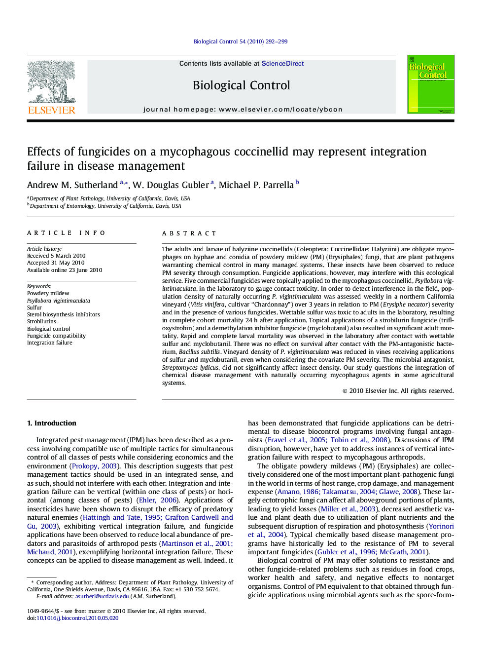 Effects of fungicides on a mycophagous coccinellid may represent integration failure in disease management