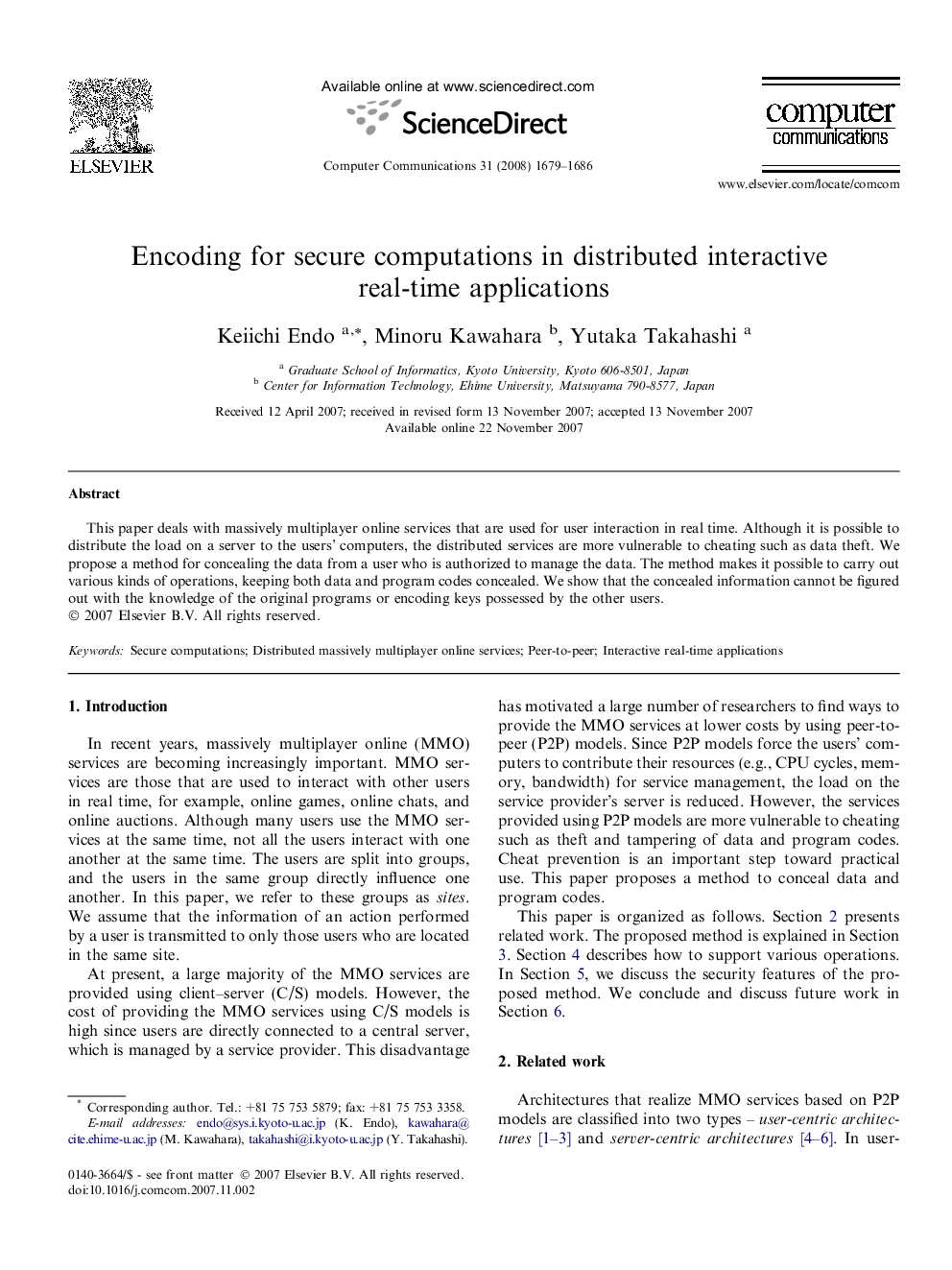 Encoding for secure computations in distributed interactive real-time applications
