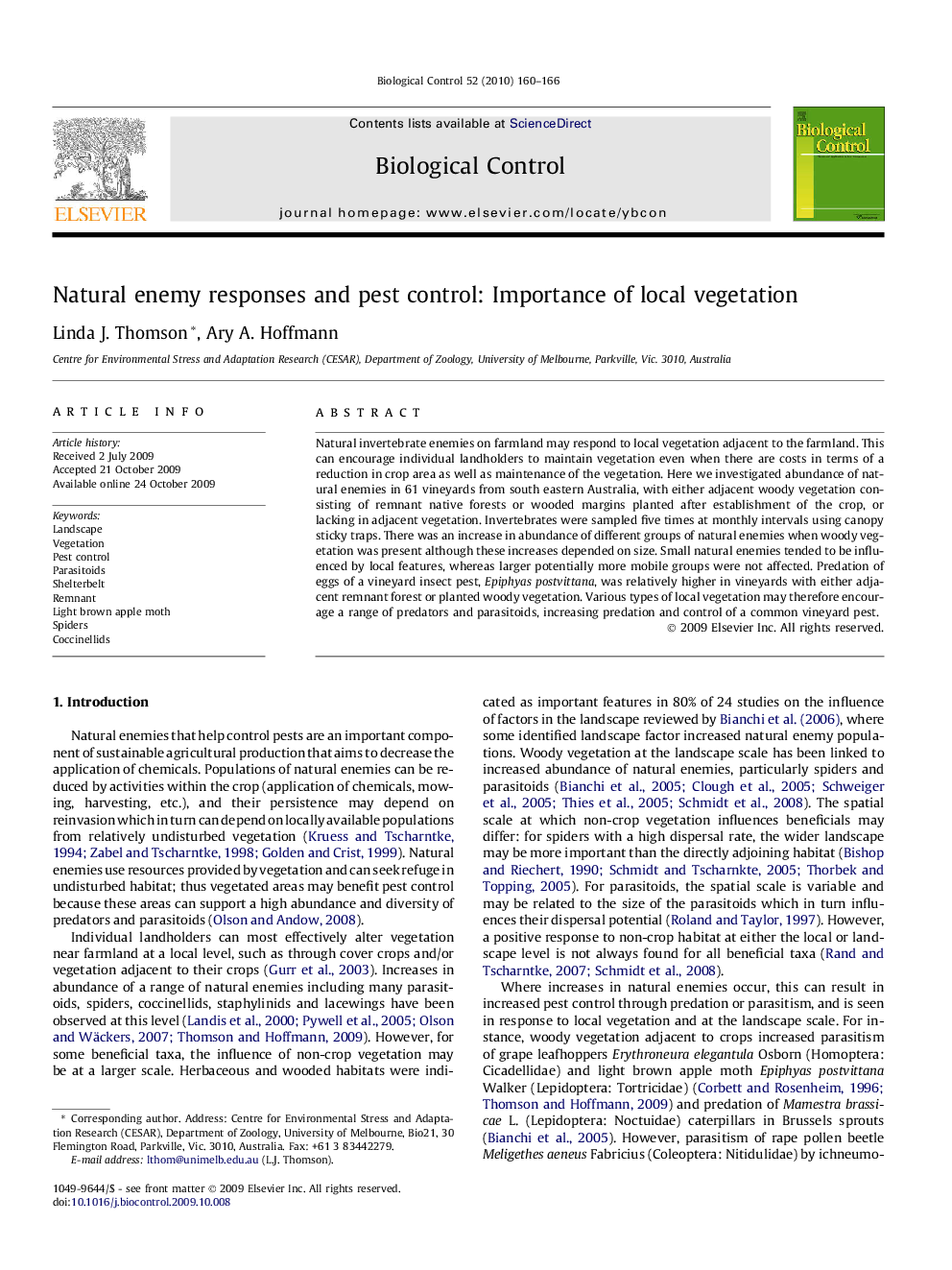 Natural enemy responses and pest control: Importance of local vegetation