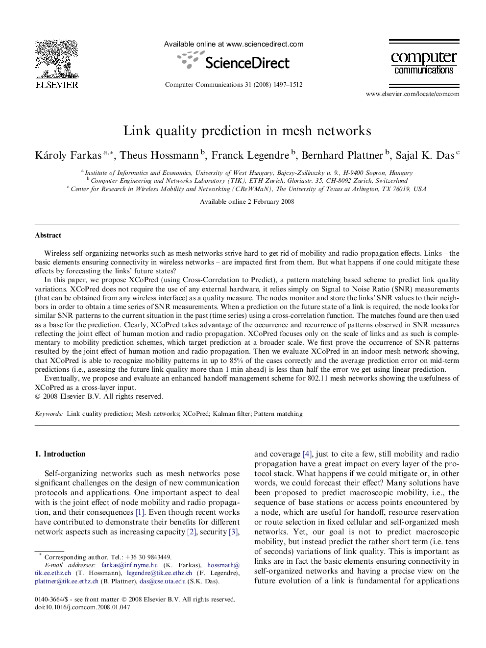 Link quality prediction in mesh networks