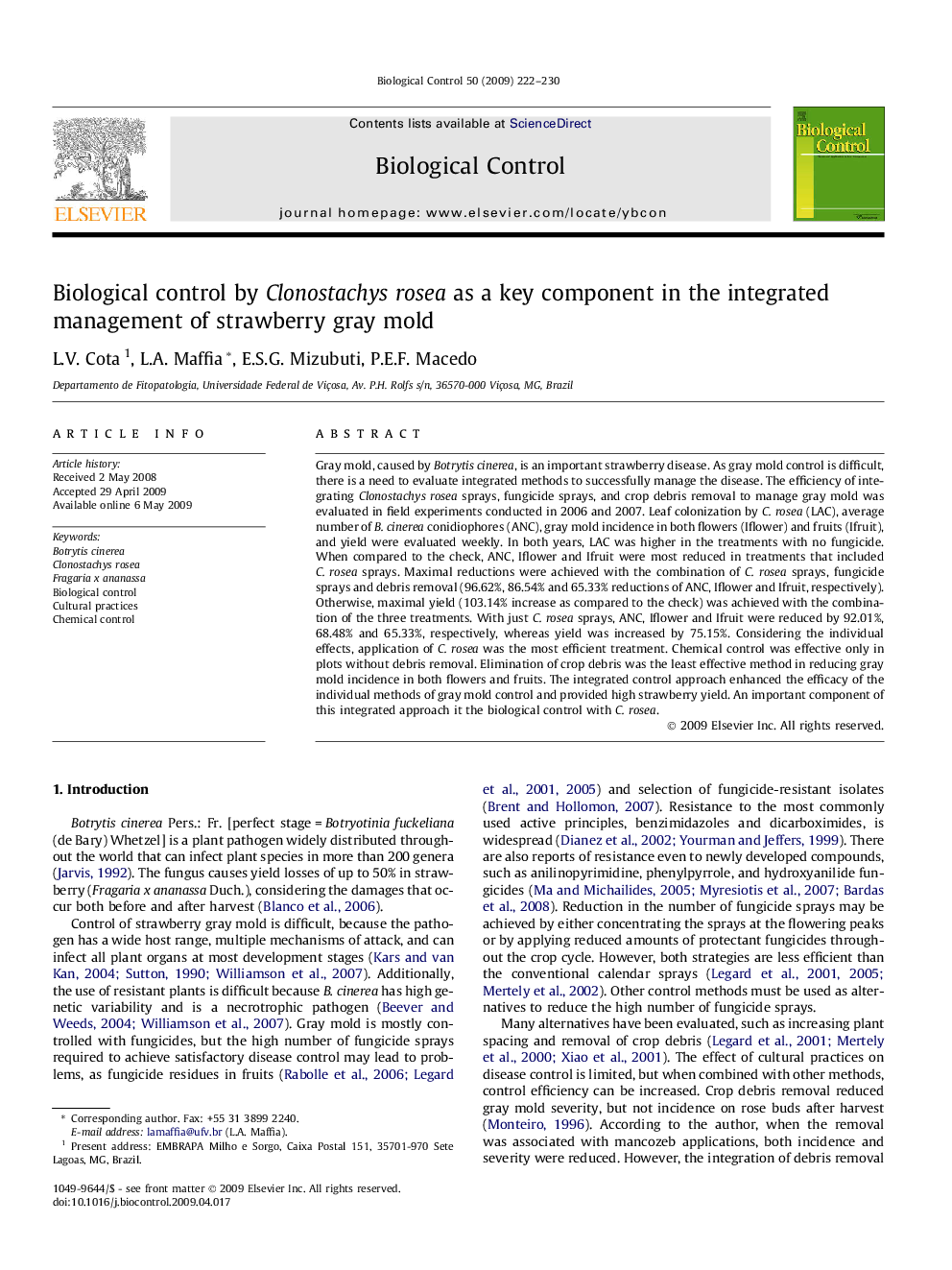 Biological control by Clonostachys rosea as a key component in the integrated management of strawberry gray mold