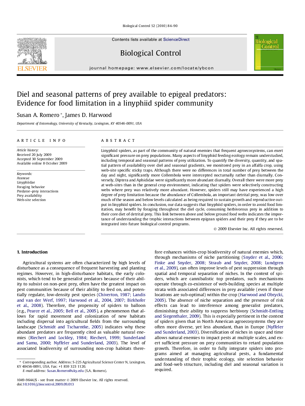 Diel and seasonal patterns of prey available to epigeal predators: Evidence for food limitation in a linyphiid spider community