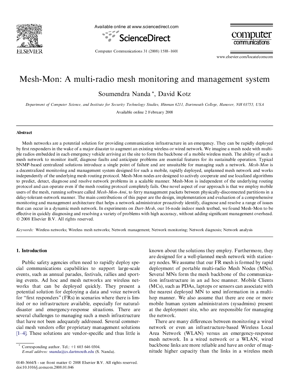 Mesh-Mon: A multi-radio mesh monitoring and management system