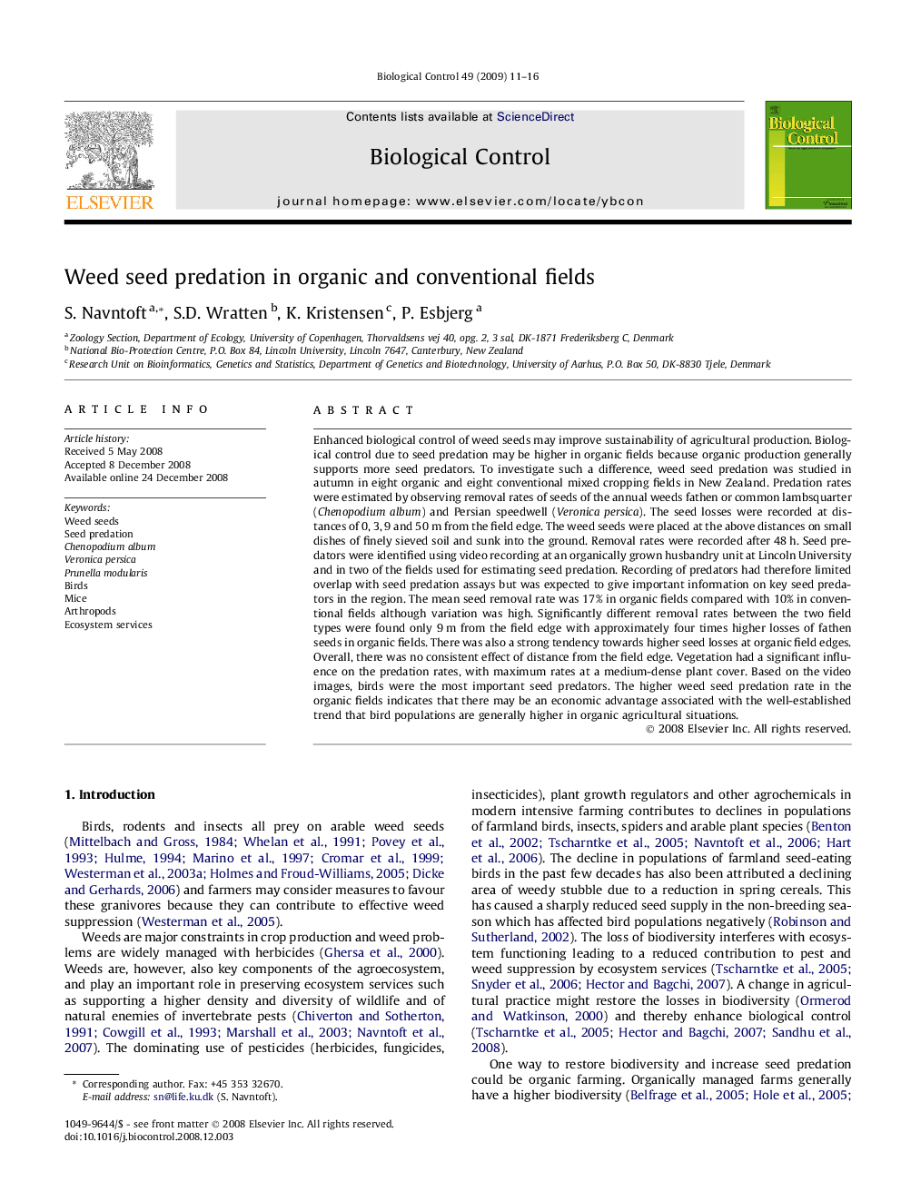 Weed seed predation in organic and conventional fields