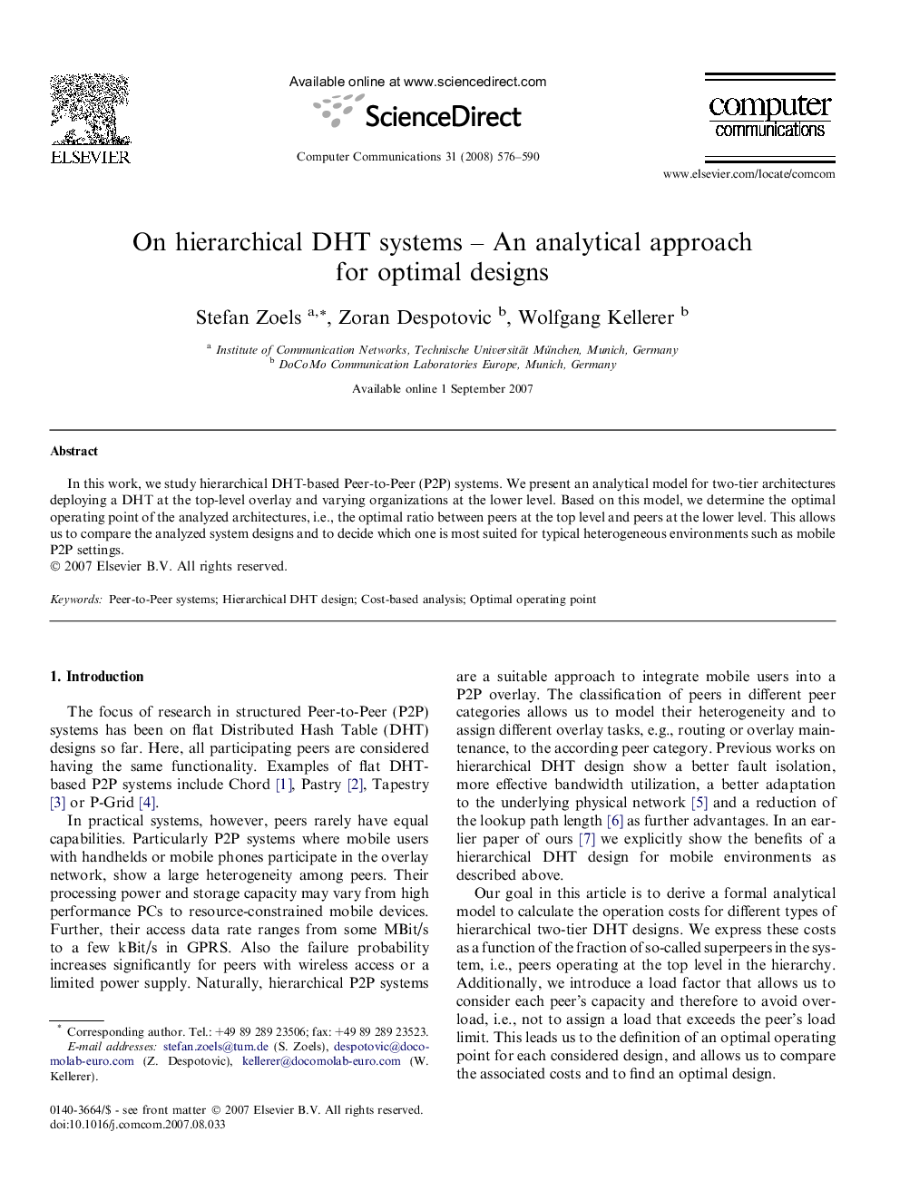 On hierarchical DHT systems – An analytical approach for optimal designs