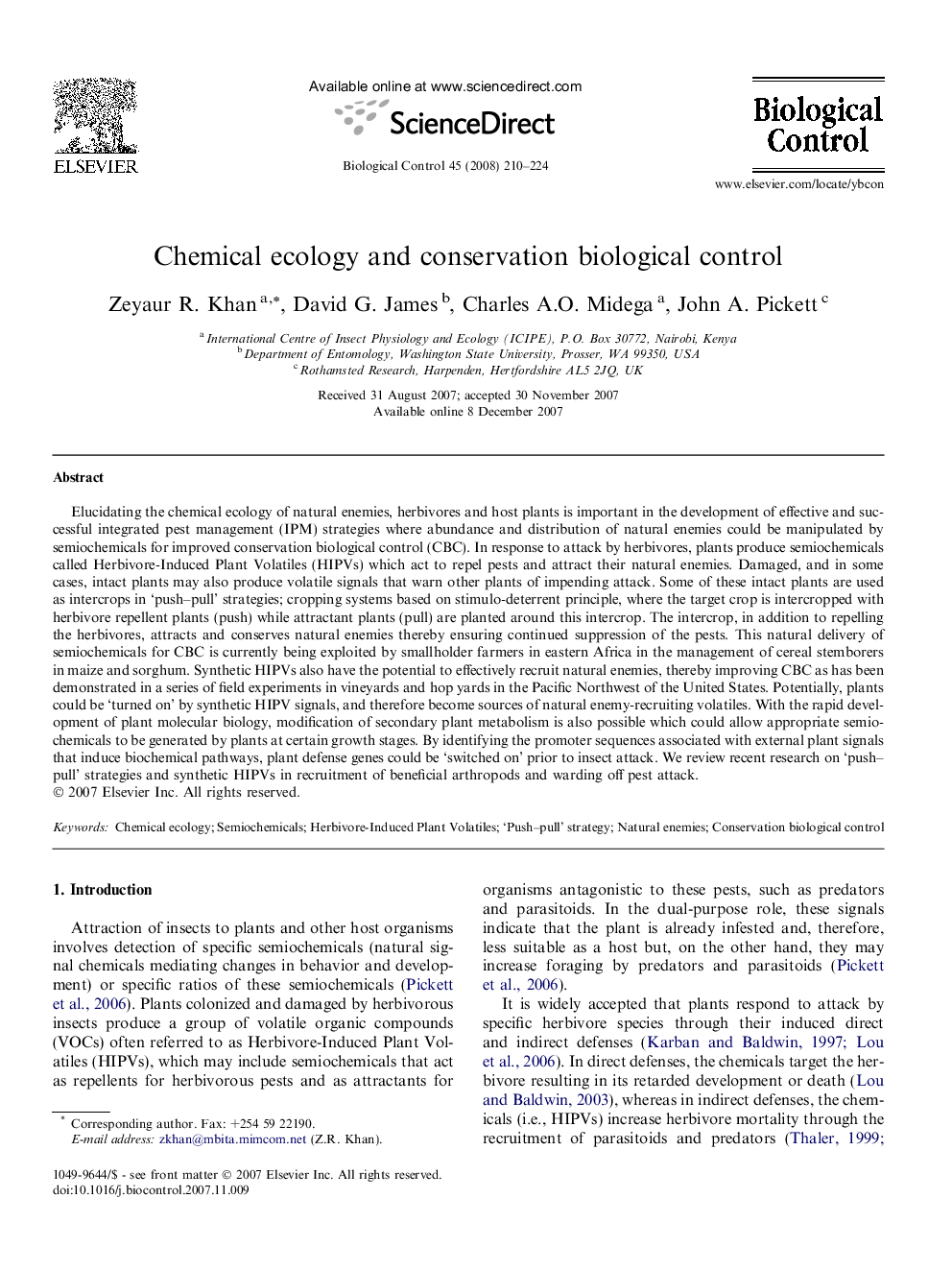 Chemical ecology and conservation biological control