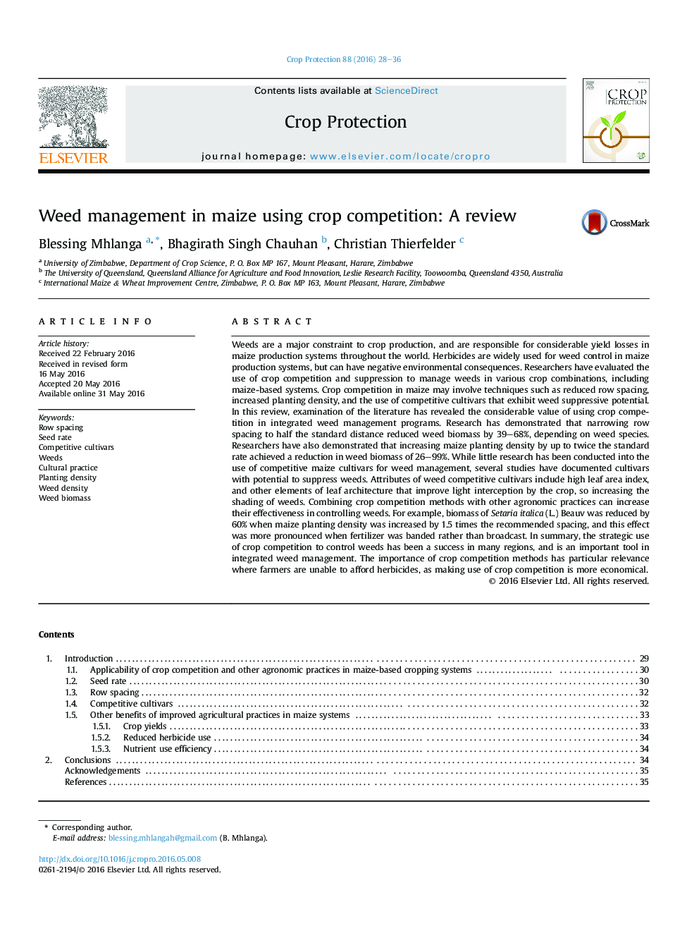 Weed management in maize using crop competition: A review