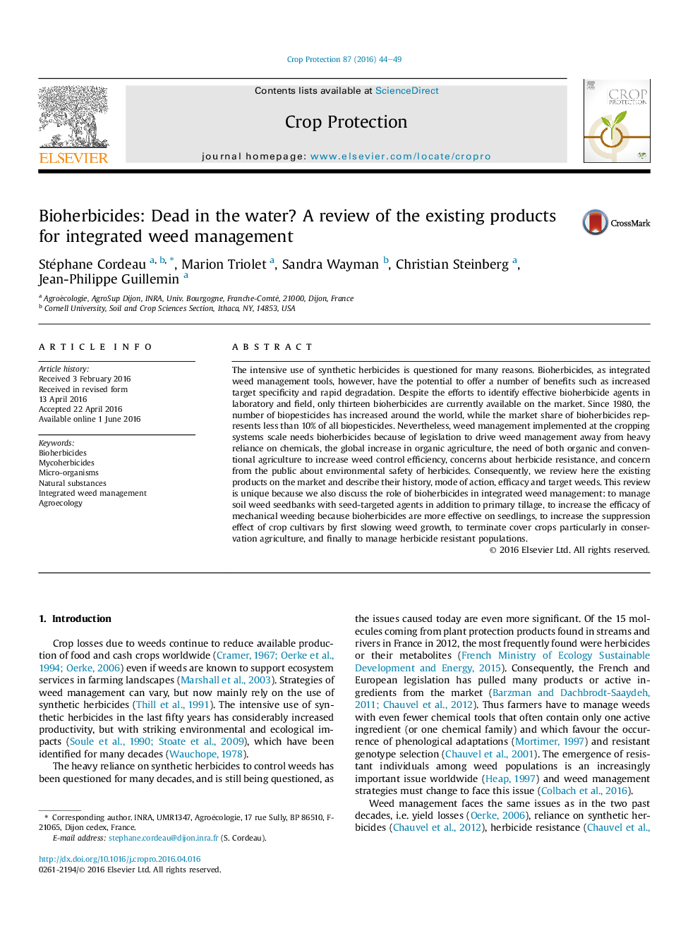 Bioherbicides: Dead in the water? A review of the existing products for integrated weed management