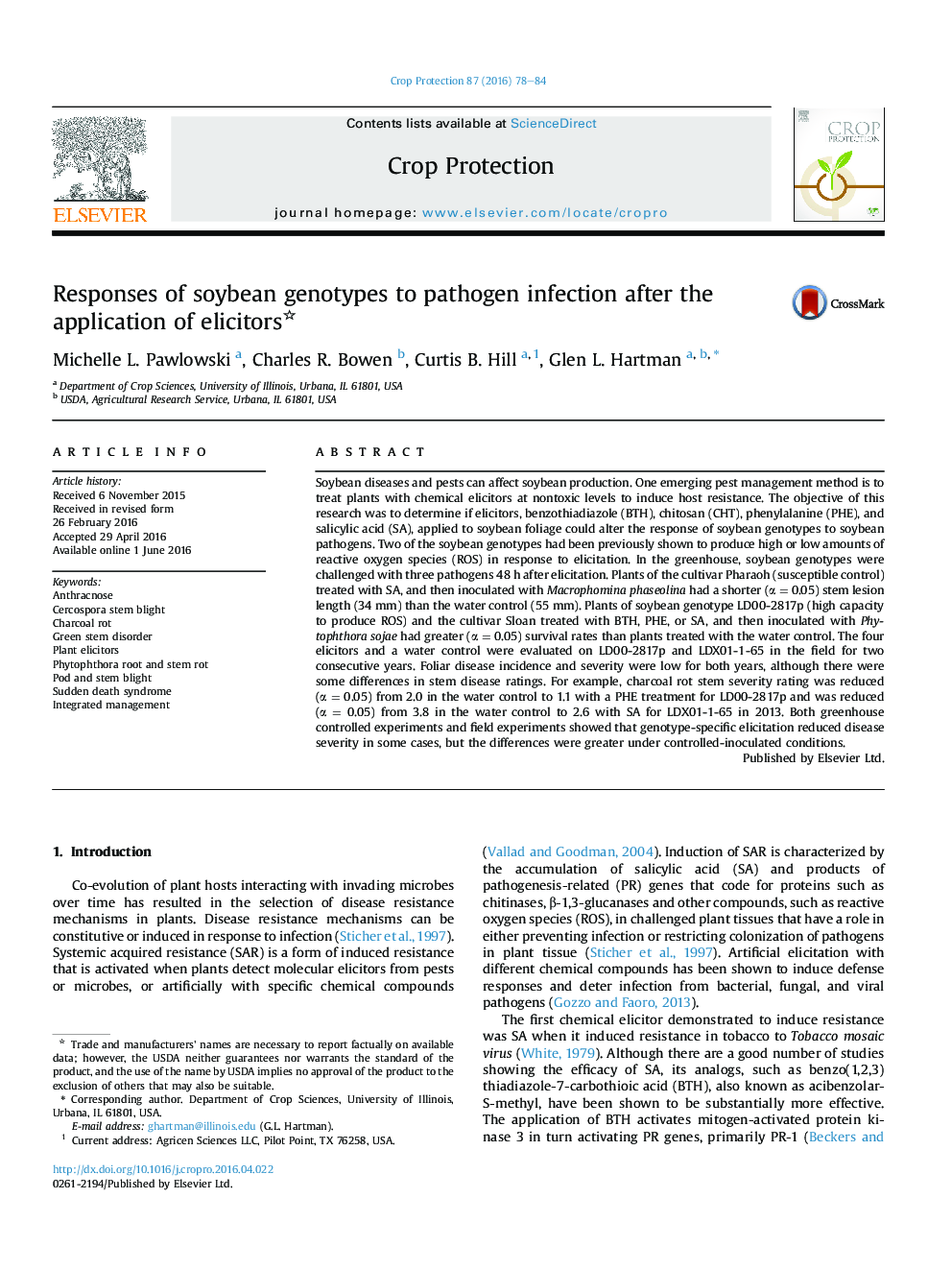 Responses of soybean genotypes to pathogen infection after the application of elicitors 