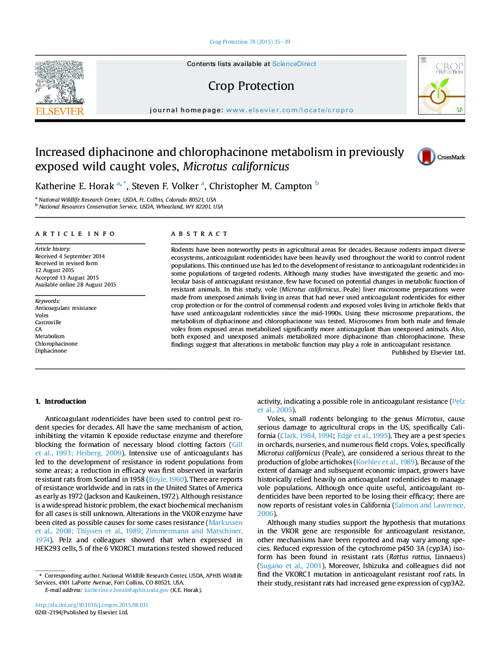 Increased diphacinone and chlorophacinone metabolism in previously exposed wild caught voles, Microtus californicus