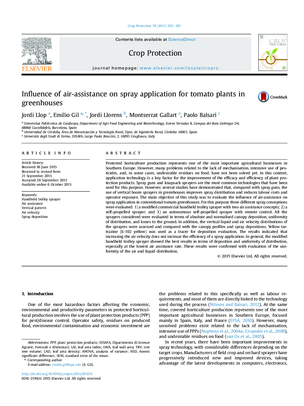 Influence of air-assistance on spray application for tomato plants in greenhouses