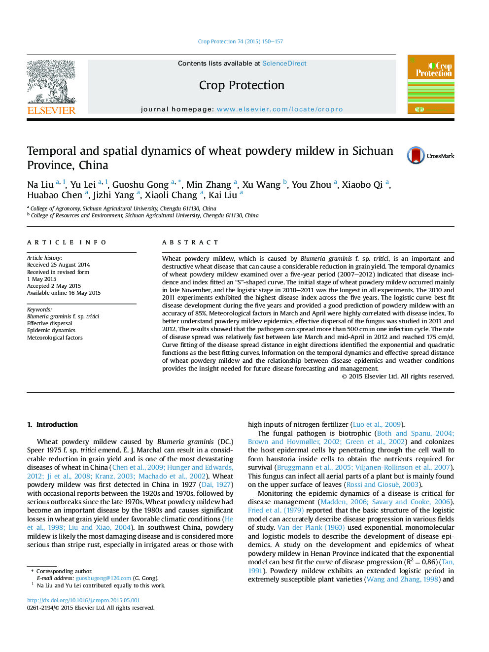 Temporal and spatial dynamics of wheat powdery mildew in Sichuan Province, China