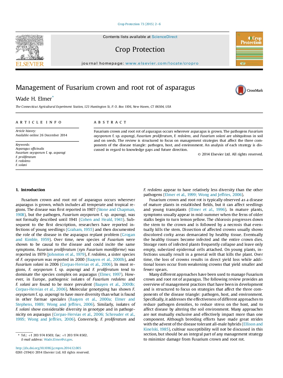 Management of Fusarium crown and root rot of asparagus