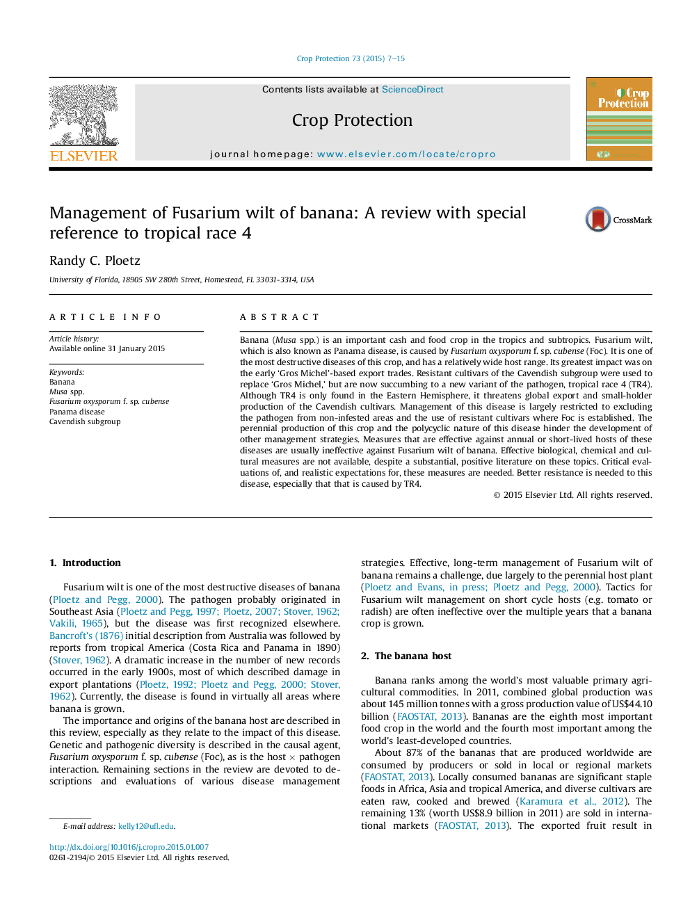 Management of Fusarium wilt of banana: A review with special reference to tropical race 4