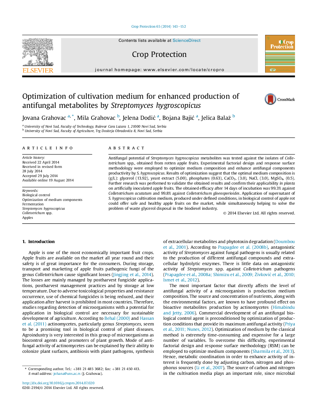 Optimization of cultivation medium for enhanced production of antifungal metabolites by Streptomyces hygroscopicus