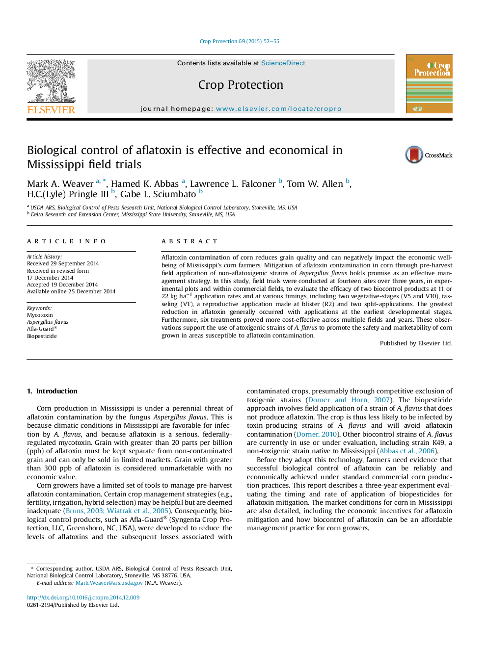 Biological control of aflatoxin is effective and economical in Mississippi field trials