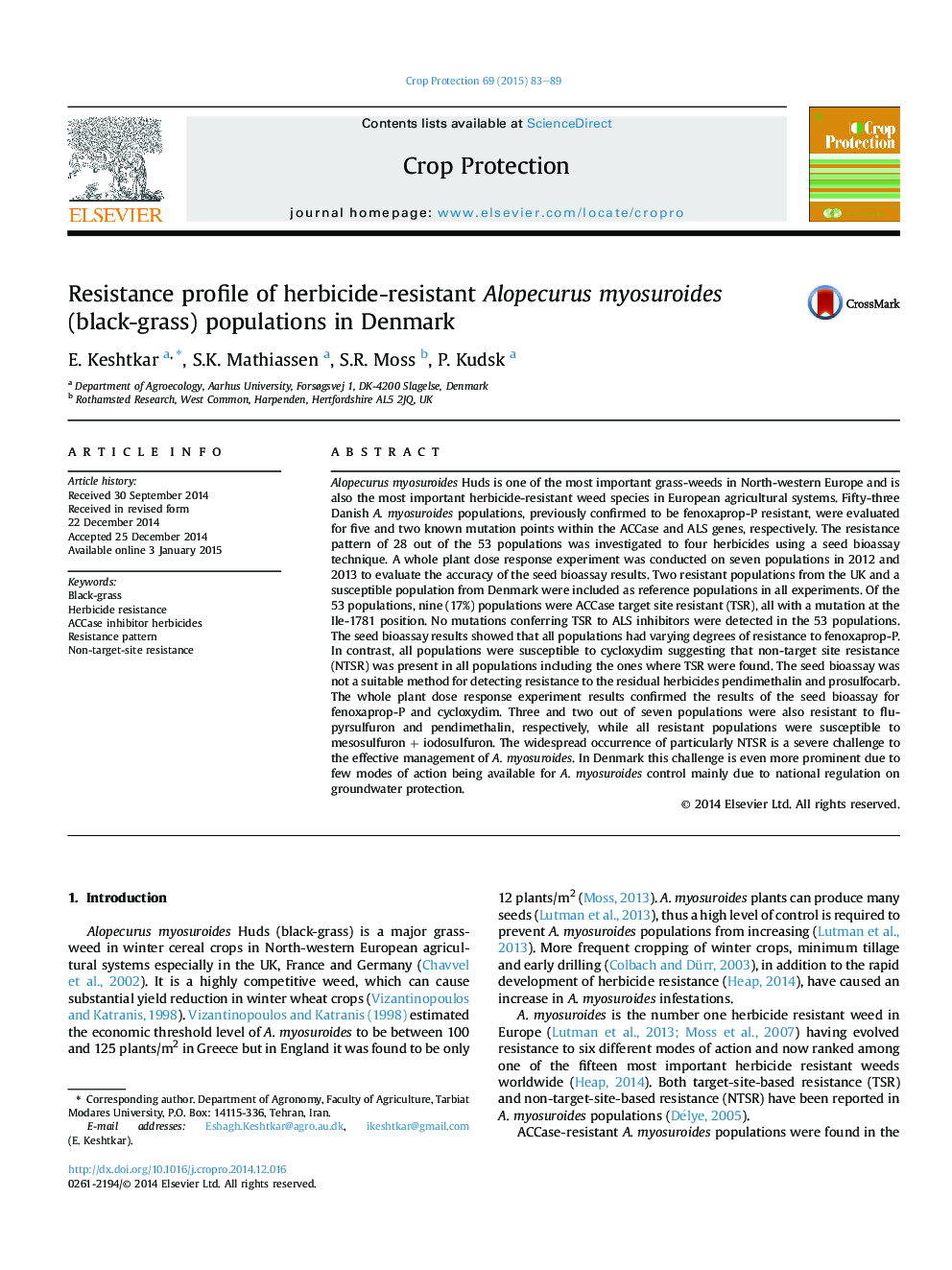 Resistance profile of herbicide-resistant Alopecurus myosuroides (black-grass) populations in Denmark