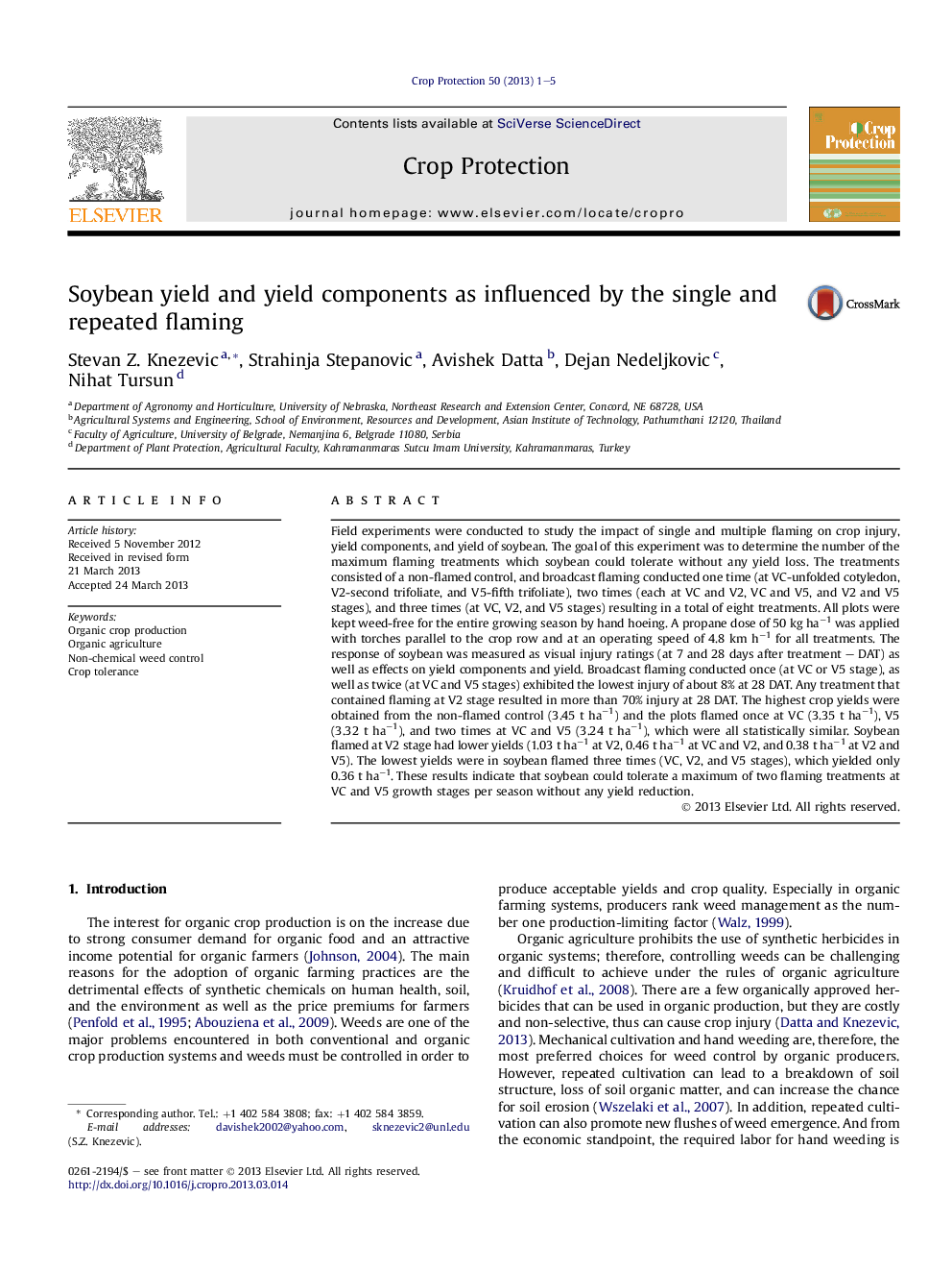 Soybean yield and yield components as influenced by the single and repeated flaming