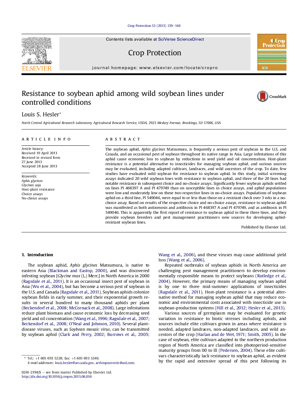 Resistance to soybean aphid among wild soybean lines under controlled conditions