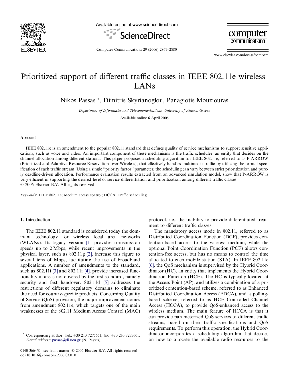 Prioritized support of different traffic classes in IEEE 802.11e wireless LANs