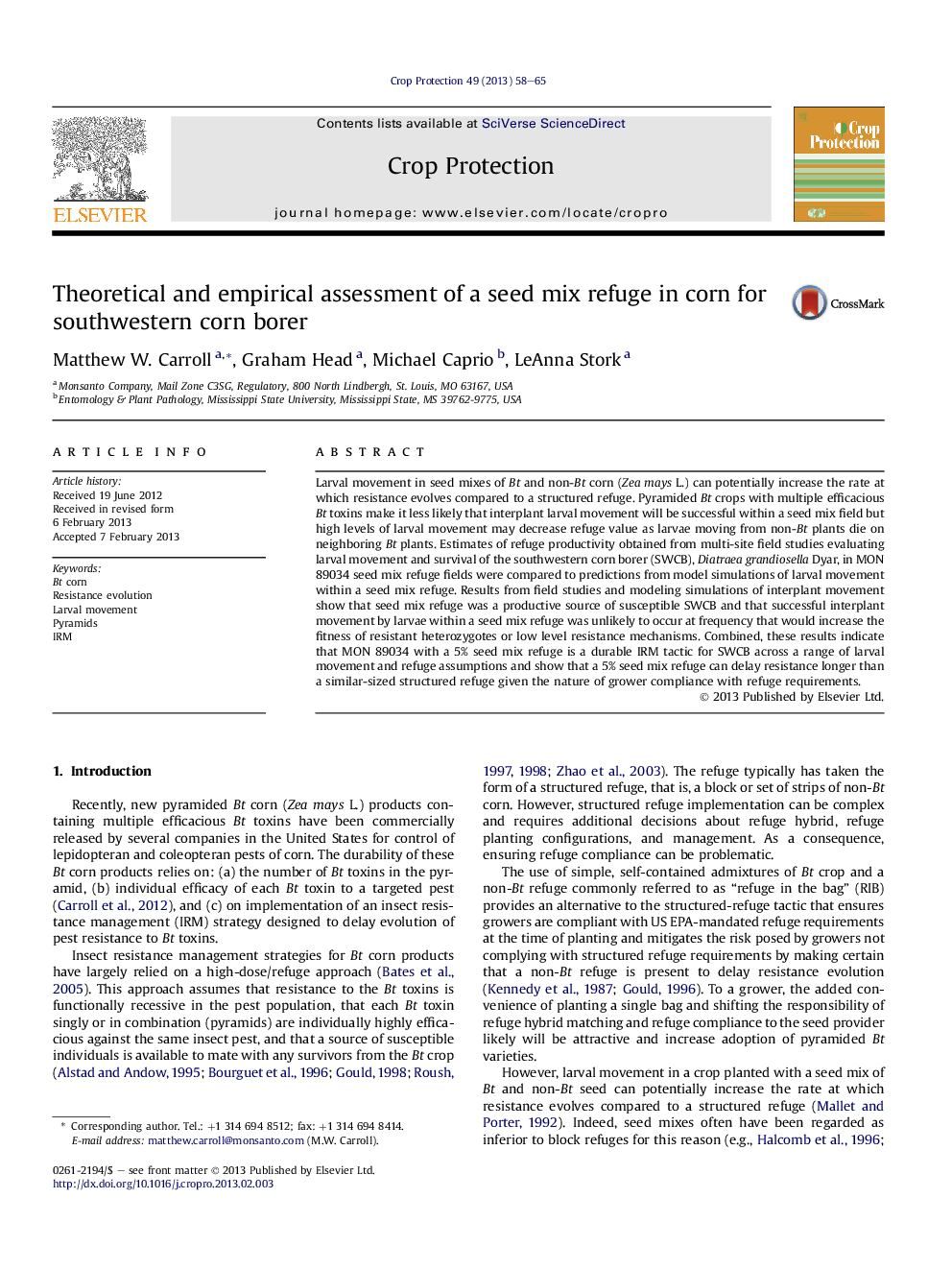 Theoretical and empirical assessment of a seed mix refuge in corn for southwestern corn borer