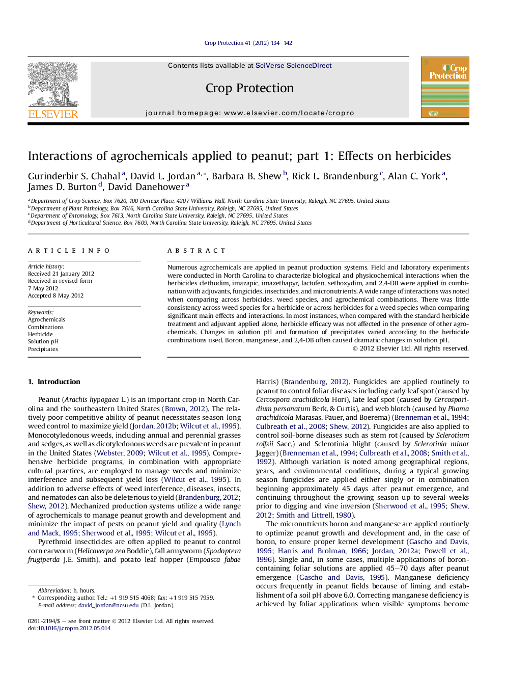 Interactions of agrochemicals applied to peanut; part 1: Effects on herbicides