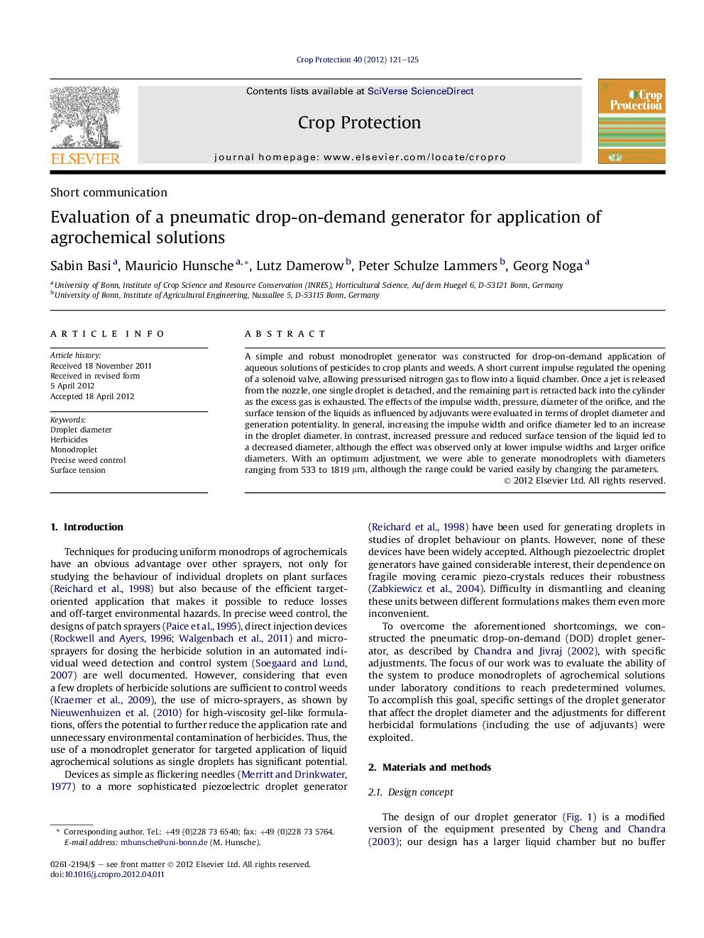 Evaluation of a pneumatic drop-on-demand generator for application of agrochemical solutions