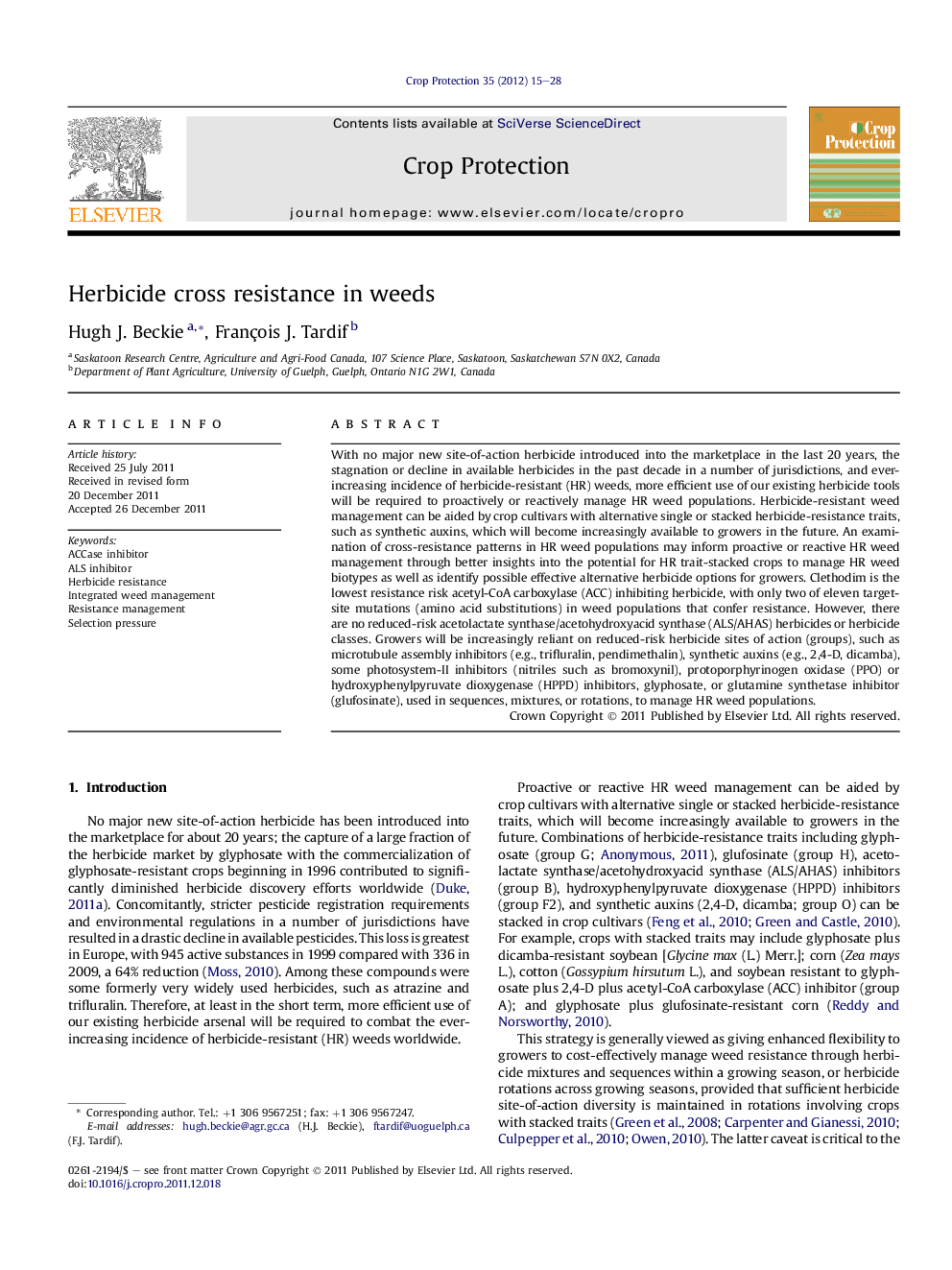 Herbicide cross resistance in weeds